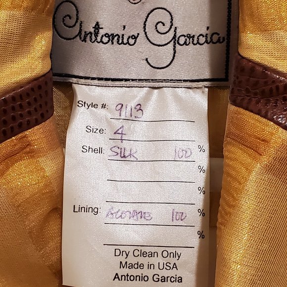 Antonio Garcia Couture Gold Skirt Set with Brown Faux Ostrich Skin Trim Size 4 - Picture 6 of 12